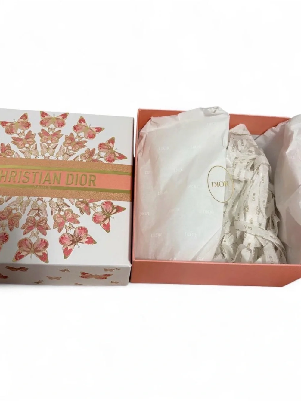 Dior Exclusive Coral and Gold Butterfly Gift Paper Box
